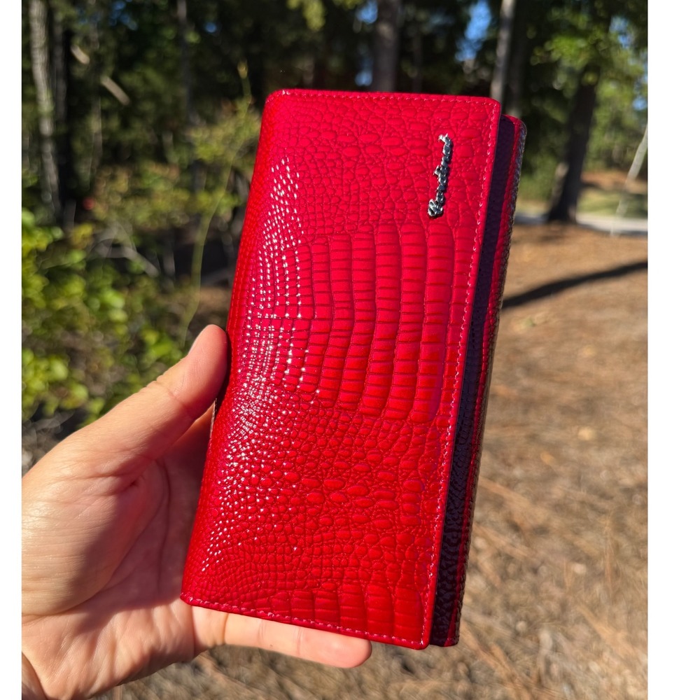 Cardinal Red-black Croc-Embossed Patent Leather Women's Wallet